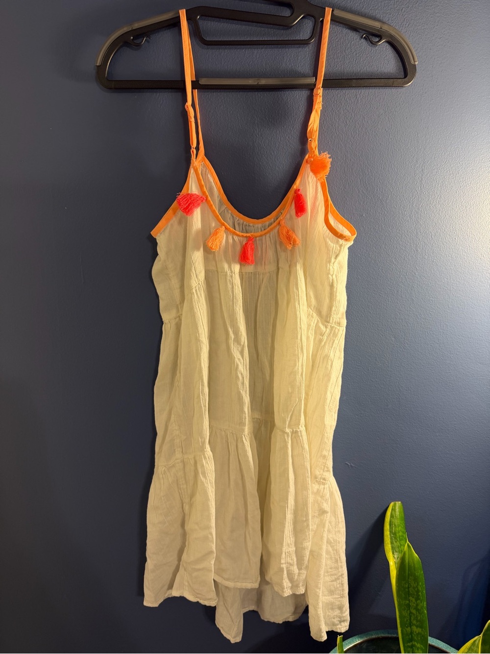 aerie White Slip Dress with Orange Trim Small petite - Picture 5 of 6